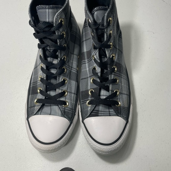Converse Chuck Taylor All Star Black and Gray Plaid High-Top Sneakers 10 SB-BQ - Picture 10 of 10